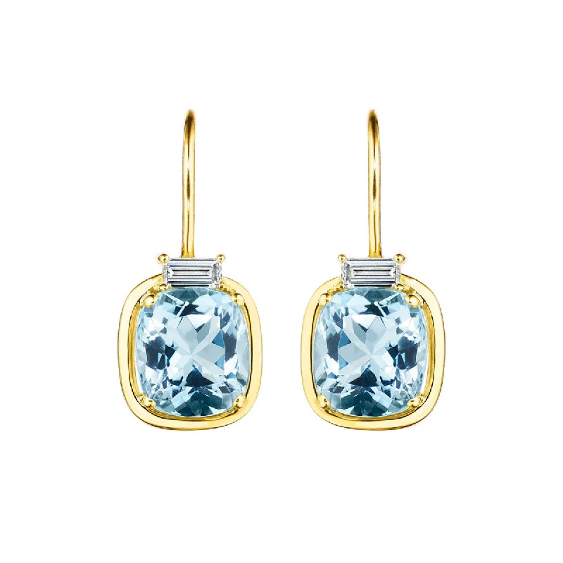 women’s chic earrings-Diamond Baguette and Aquamarine Drop Earrings