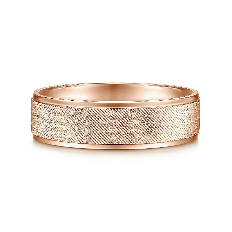 women’s eco-friendly engagement rings-14K Rose Gold 6mm - Men's Wedding Band in Brushed Finish