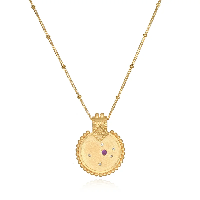 women’s butterfly pendant necklaces-Mandala Zodiac Aquarius Amethyst Necklace