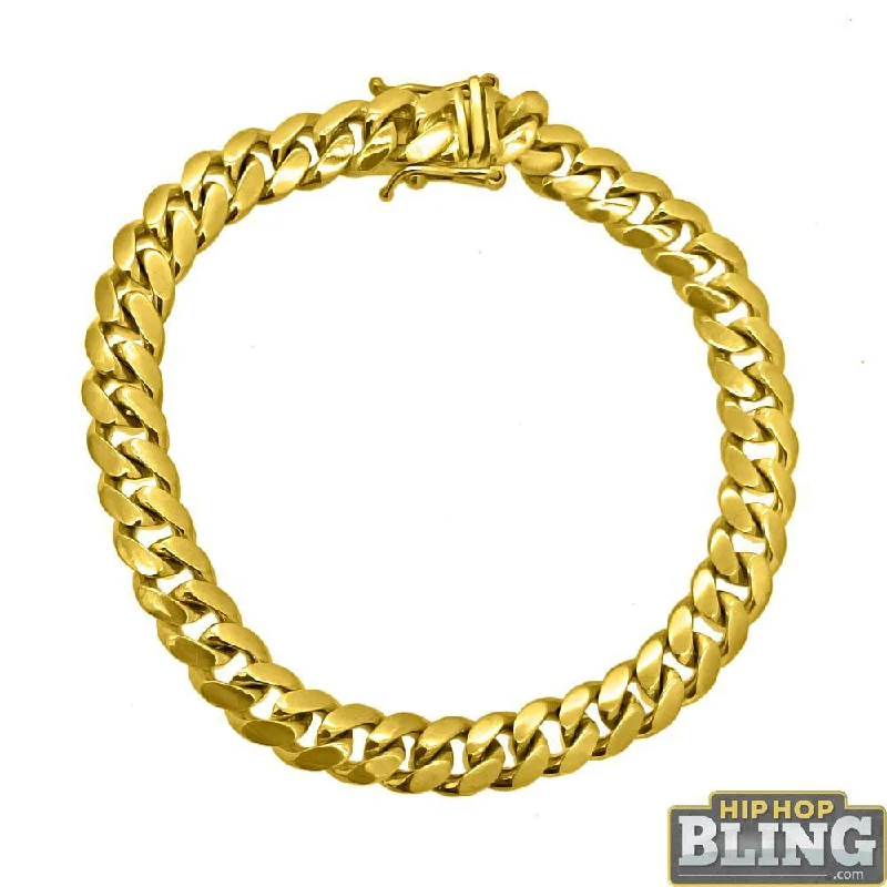 women’s elegant bracelets-10K Yellow Gold Miami Cuban Bracelet 8MM