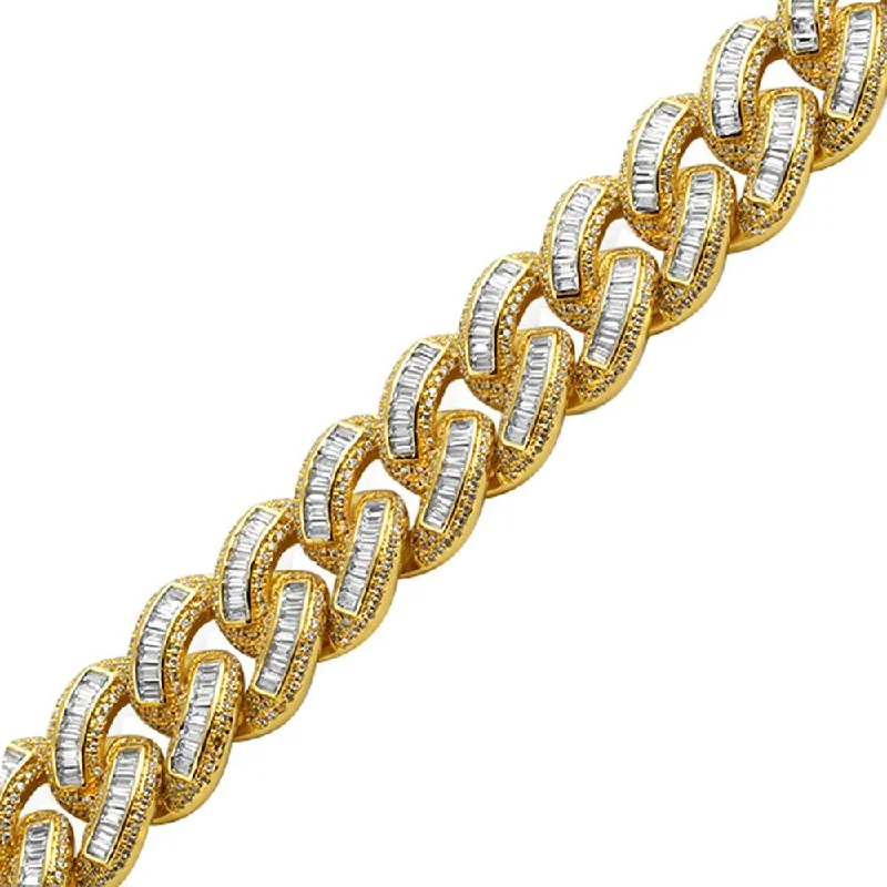 women’s silver tennis bracelets-Baguette Lab Made Gold Cuban Bracelet 1400 Stones