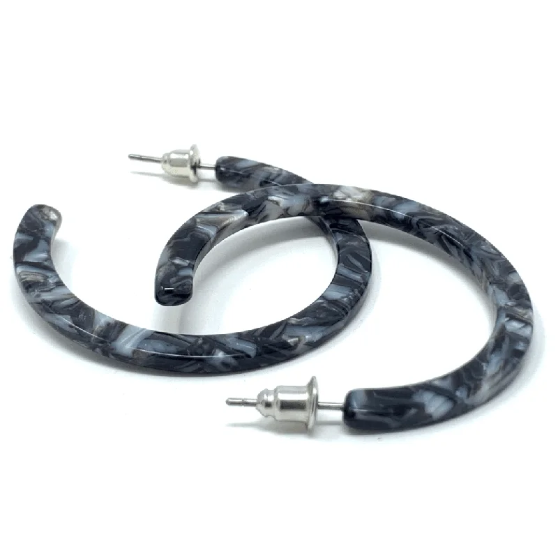 women’s hoop and stud earrings-Dark Gray Marbled Resin Hoop Earrings