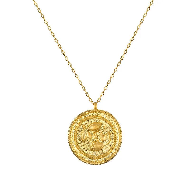 women’s adjustable necklaces-Pisces Gold Zodiac Coin Necklace