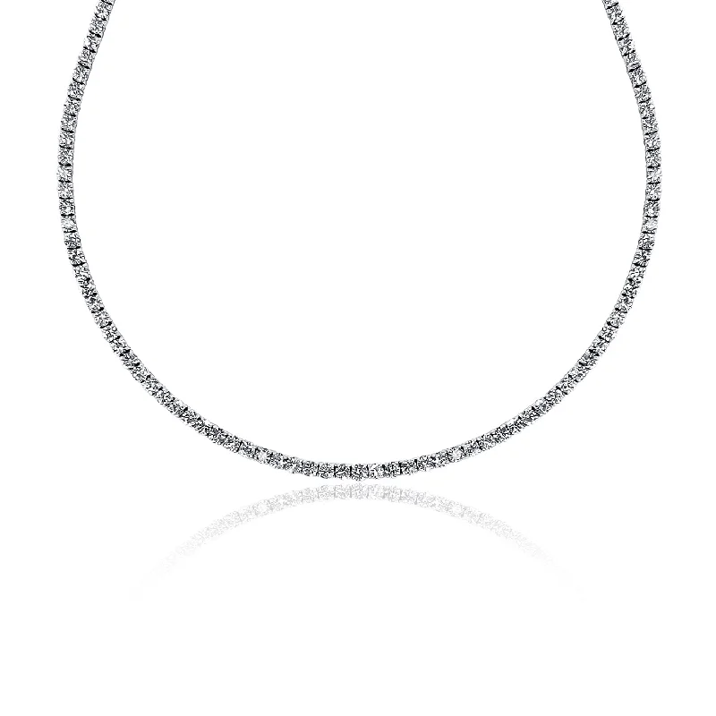 women’s chunky necklaces-12.00 Cttw Round Diamond Tennis Necklace set in 14K White Gold