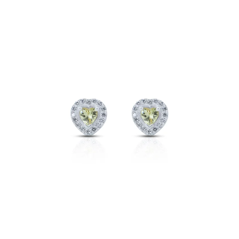 women’s stud earrings-Heart-Shaped Earrings With Mint Green Gemstones And Smaller Surrounding Gems.