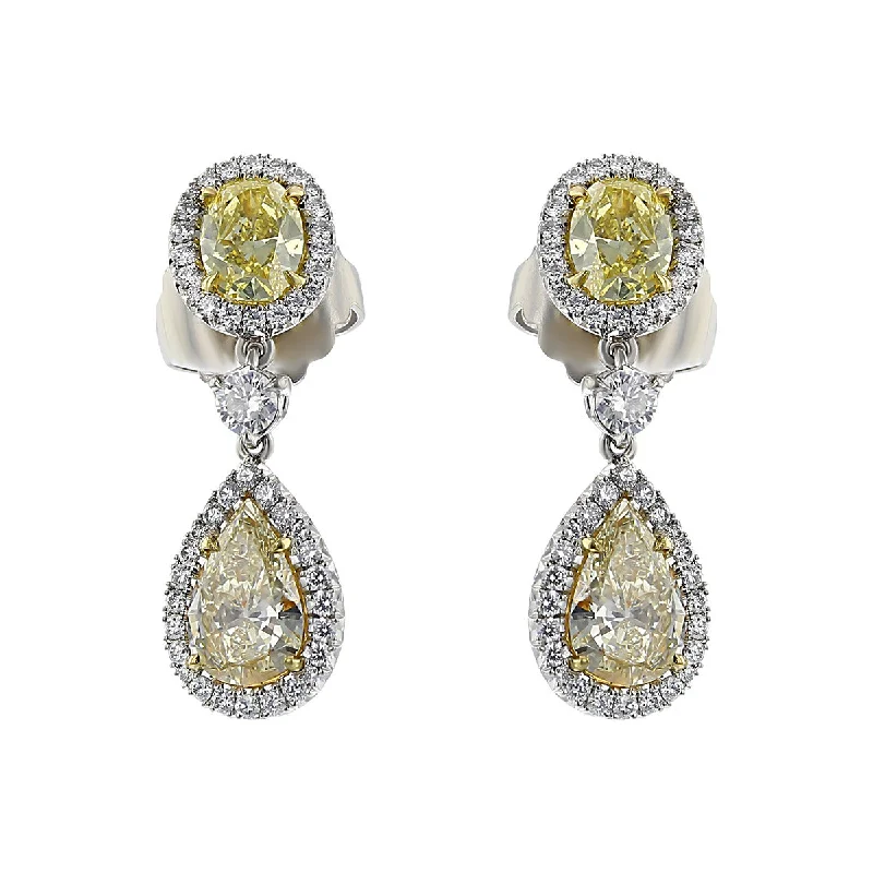 women’s crystal earrings-Canary Yellow Diamond Halo Drop Earrings