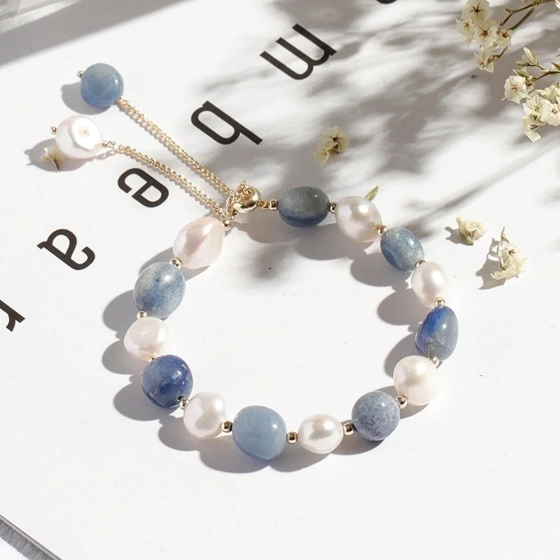 Pearl Blue Aventurine Slide Fastener Bracelet