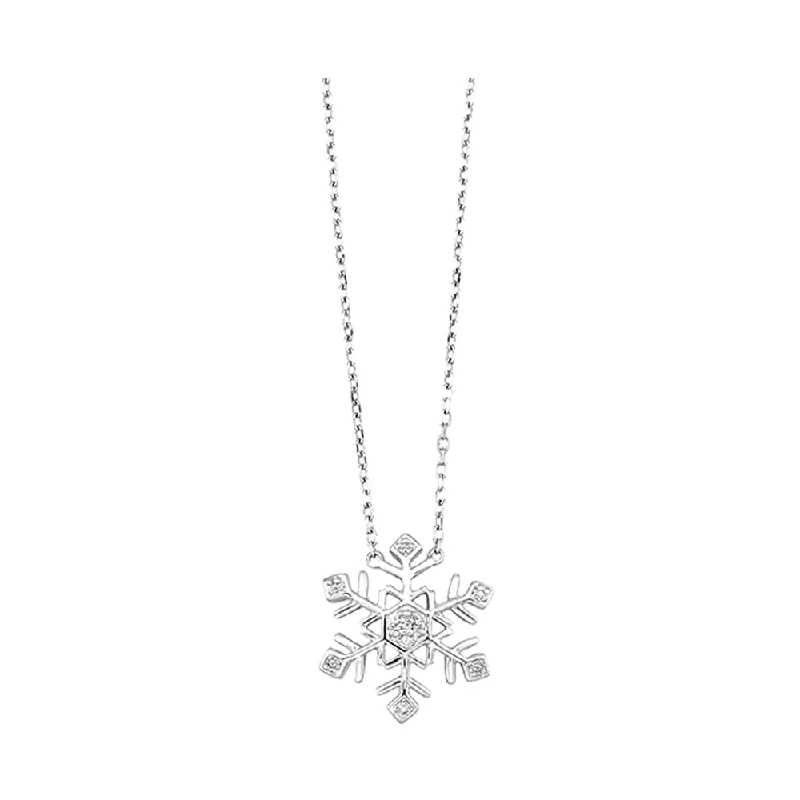 women’s charm necklaces-Sterling Silver Diamond Snowflake Necklace