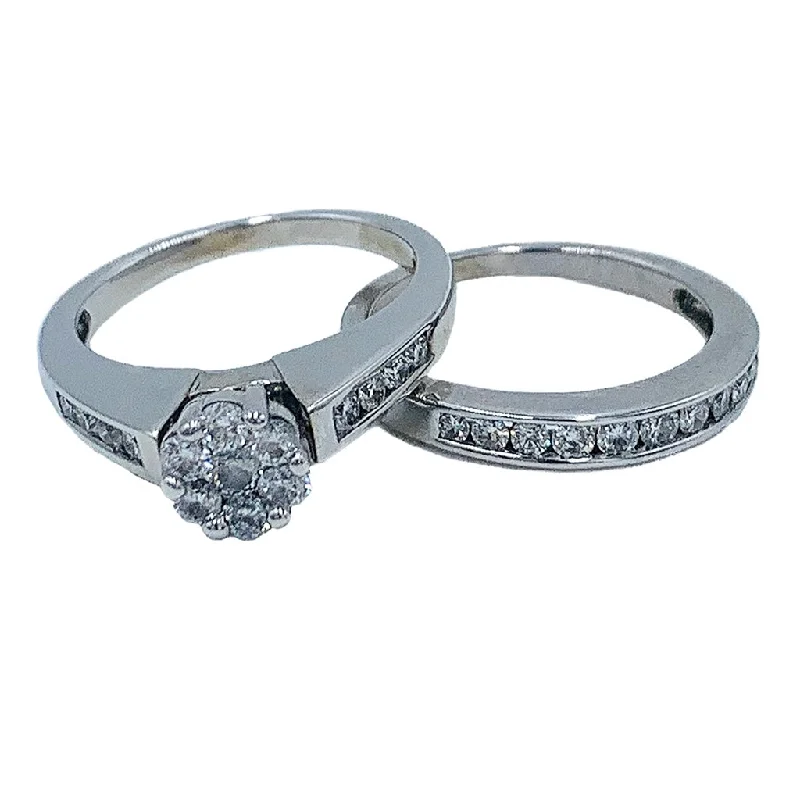 women’s engagement rings with eternity bands-0.90 CTW 10KT white gold diamond bridal set with matching wedding band