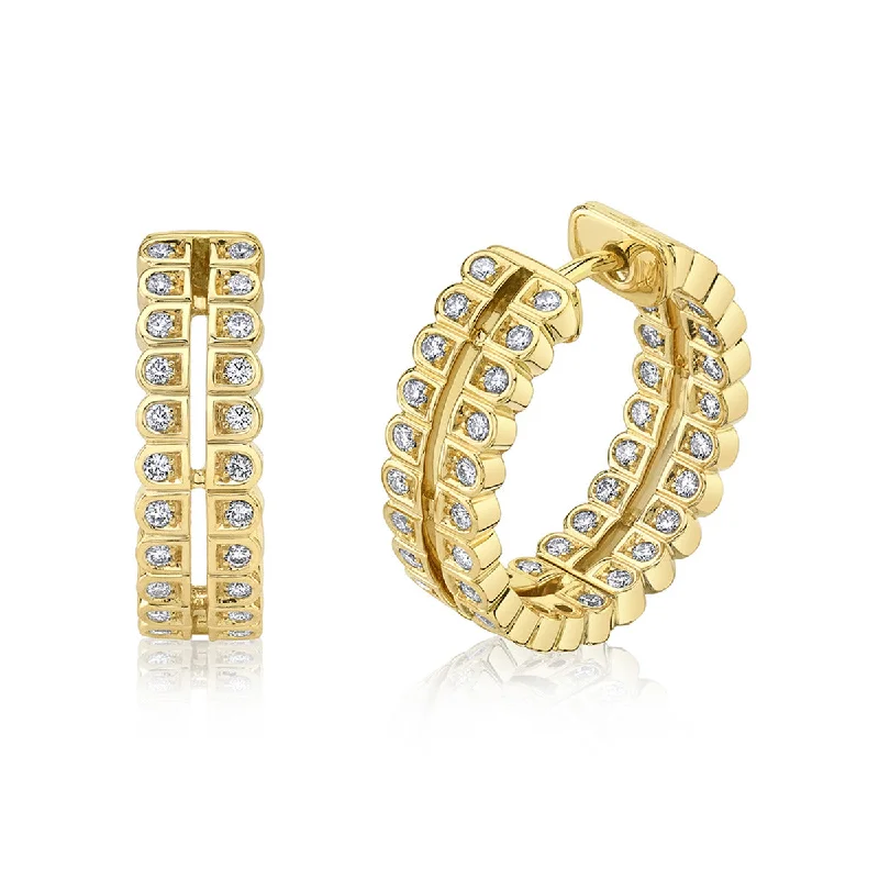 women’s luxury stud earrings-Double Scallop Silhouette Diamond Hoop Earrings