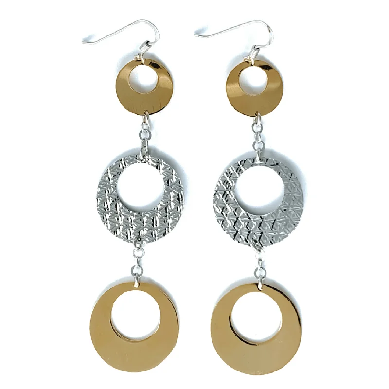 women’s vintage earrings-Gold Plated & Sterling Silver Open Circle Dangle Earrings