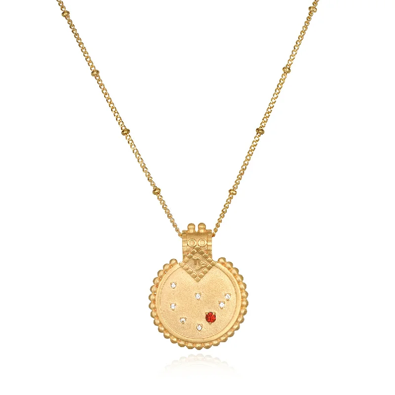 women’s engraved pendant necklaces-Mandala Zodiac Capricorn Red Garnet Necklace