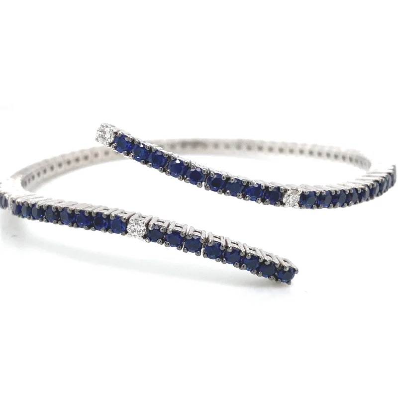 women’s custom bracelets-Savoia Blue Sapphire & Diamond Open Bangle Bracelet