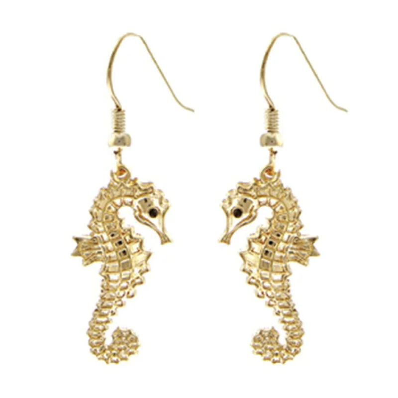 women’s diamond stud earrings-Gold Seahorse Earrings