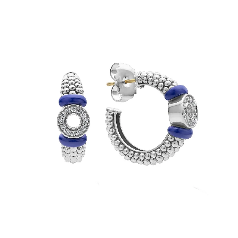 women’s dangling earrings-Ceramic Caviar Diamond Hoop Earrings