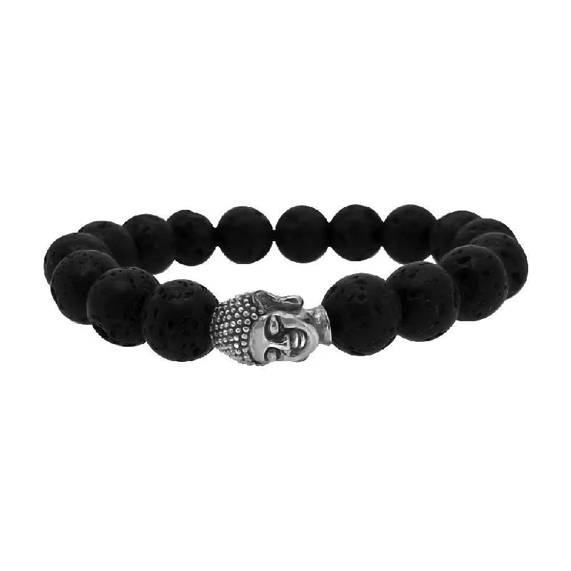 women’s sparkling bangles-Buddha Lava Rock Black Bead Fashion Bracelet