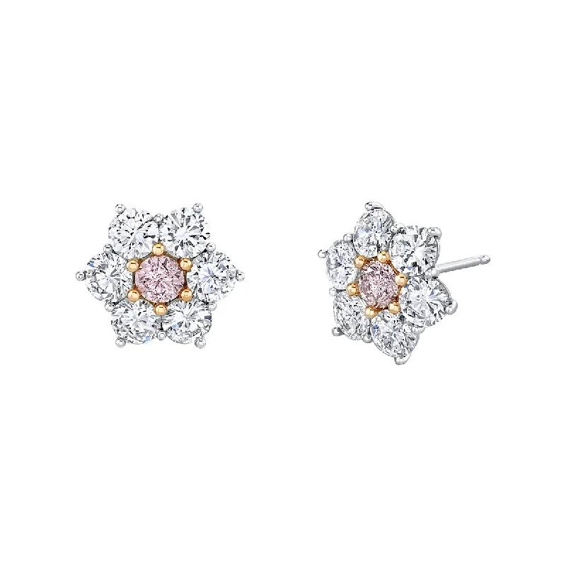 women’s designer earrings-Fiore Fancy Pink and Diamond Bloom Stud Earrings