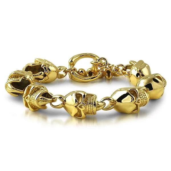 women’s braided bracelets-Skull Link Gold Stainless Steel Bracelet