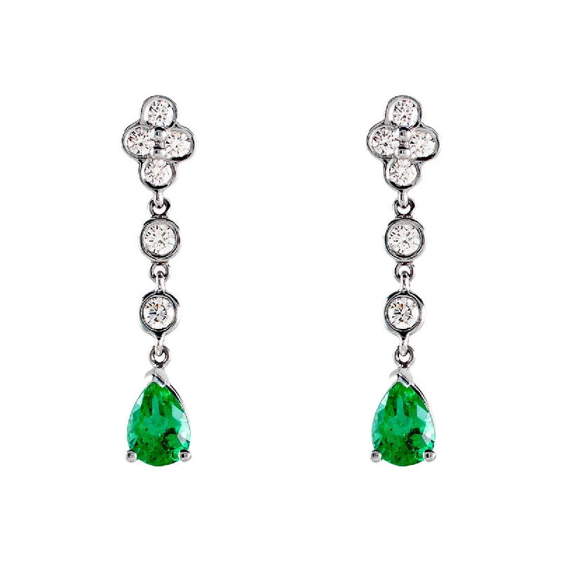 women’s silver dangling earrings-Emerald and Diamond Drop Earrings