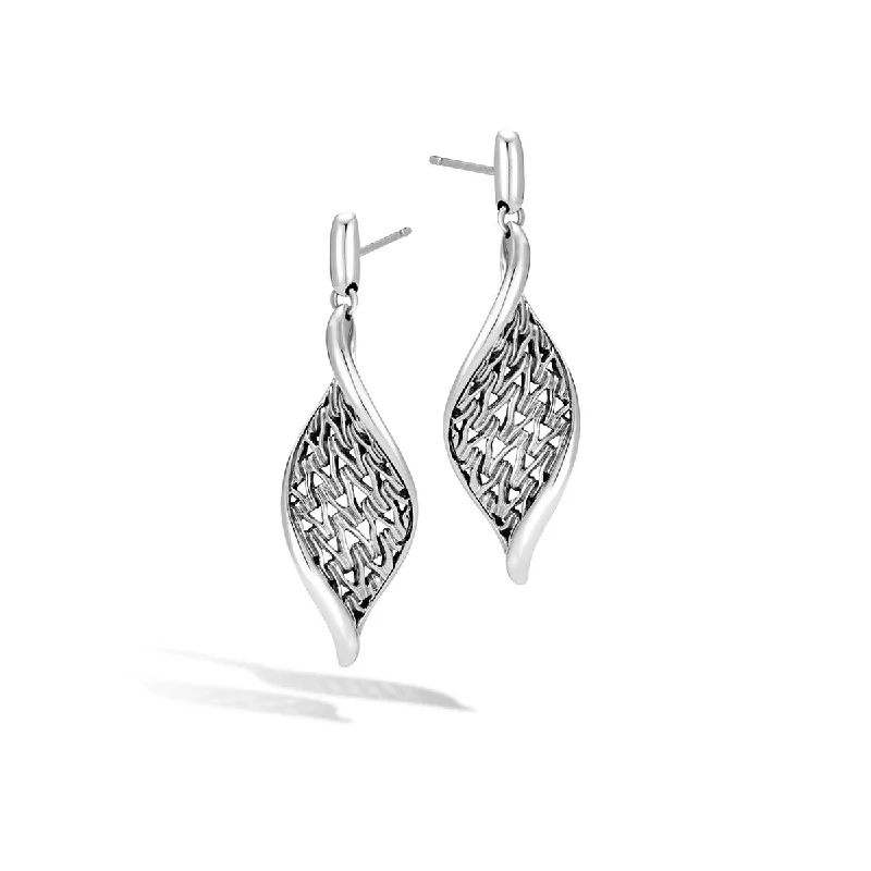 women’s elegant earrings-Classic Chain Wave Silver Drop Earrings