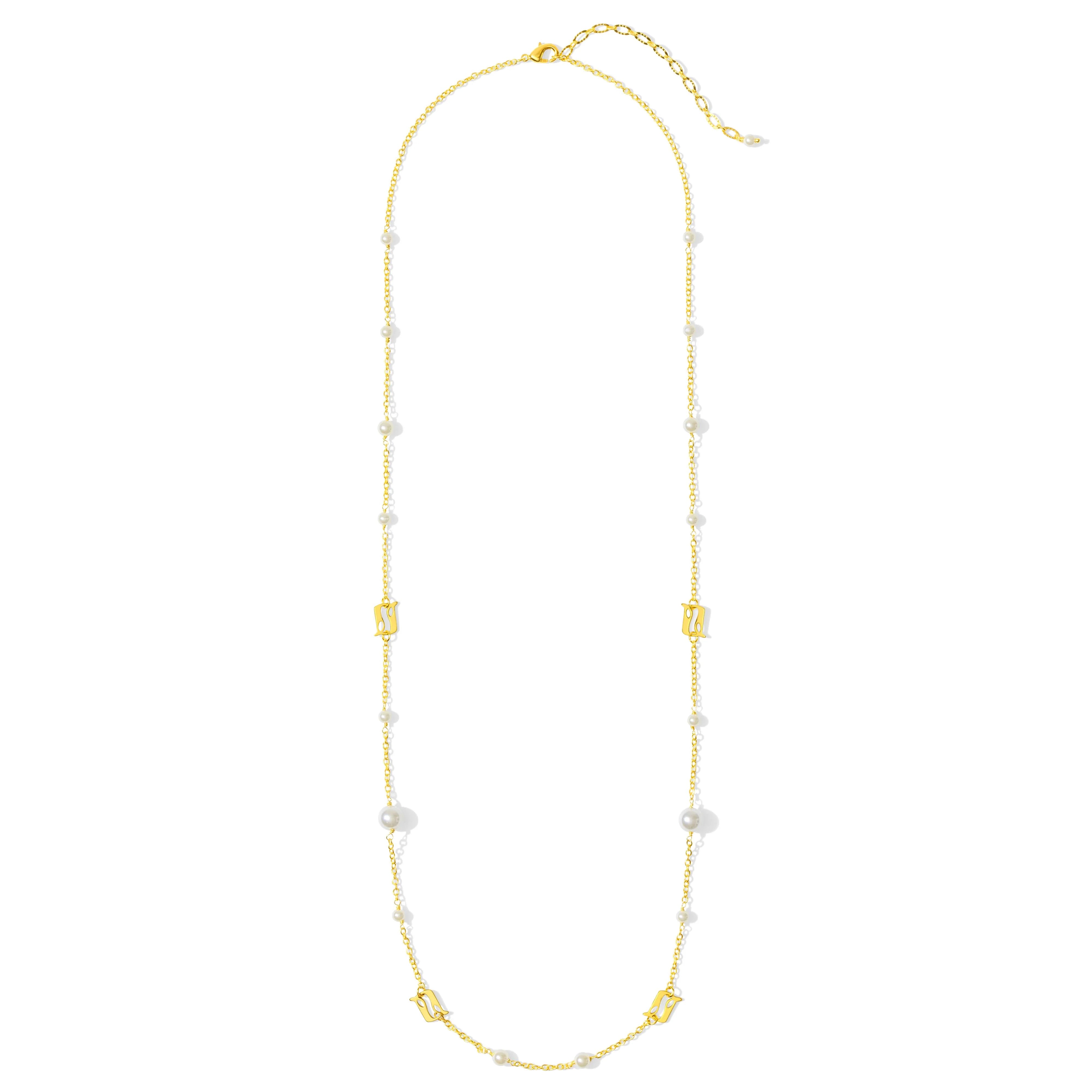 women’s luxury silver necklaces-Beginning Pearl Logo Long Necklace