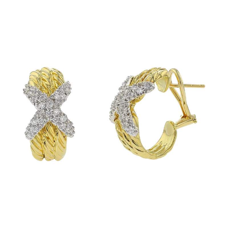 women’s pearl earrings-David Yurman Gold Pave Diamond X Triple Cable Earrings