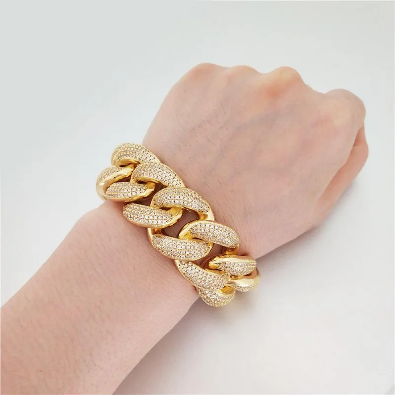 women’s diamond bracelets-HUGE 24MM 3D Cuban Bling Bling Bracelet