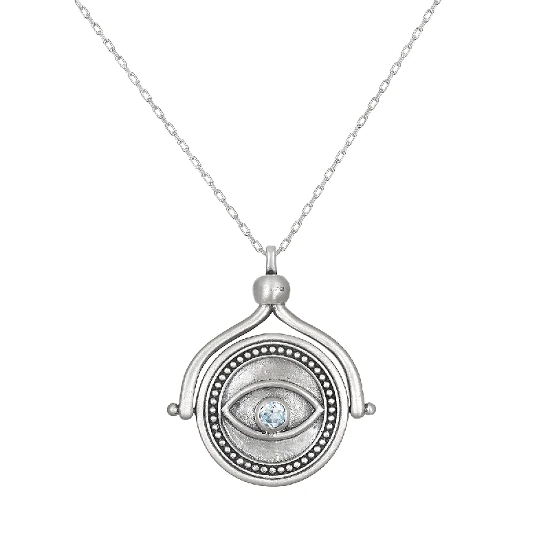 women’s butterfly necklaces-In Safekeeping Hamsa & Eye Silver Spinning Necklace