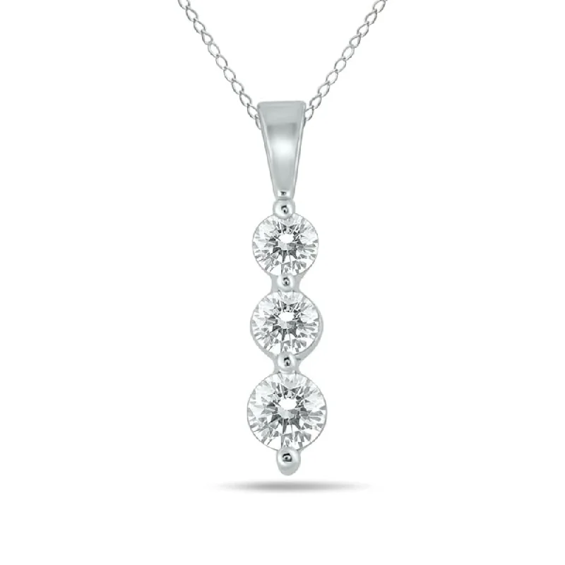 women’s long chain necklaces-14K White Gold 1/4ct Three-Stone Diamond Pendant Necklace - G-H, SI1-SI2, 18-Inch