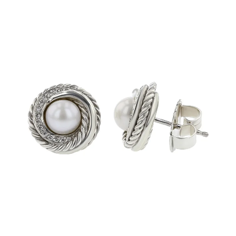 women’s colorful earrings-David Yurman Pearl Crossover Earrings with Diamonds