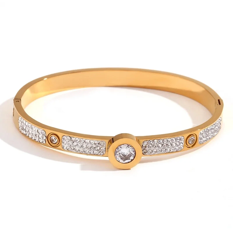 Rhinestone round Zircon Closed Buckle Bracelet-Gold