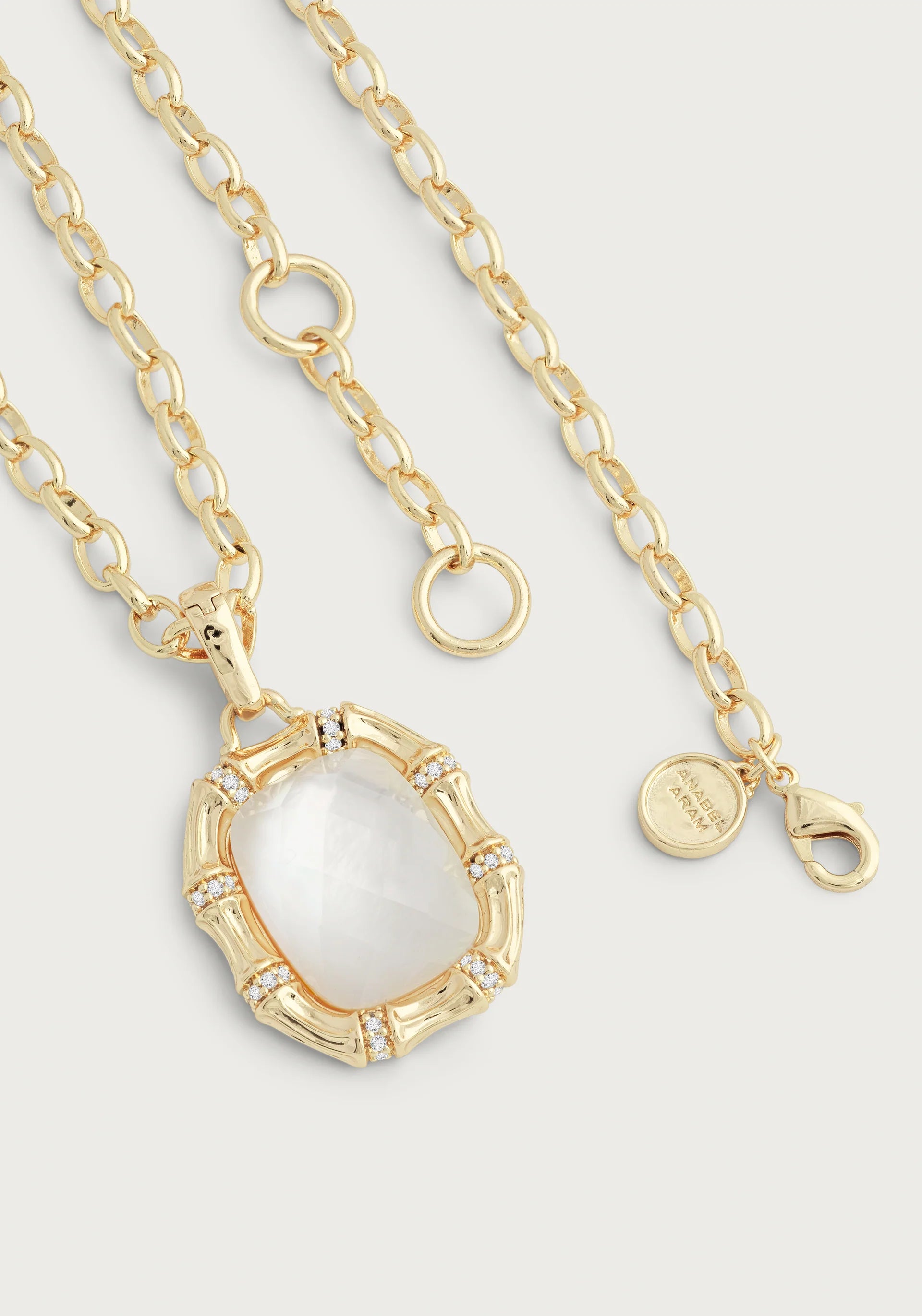 gold necklaces for women-Bamboo With Stone Pendant Necklace - Mother Of Pearl