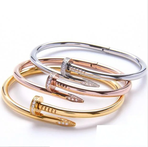 women’s statement bracelets-Moderate Luxury Letter Stainless Steel 18K Gold Plated Bangles