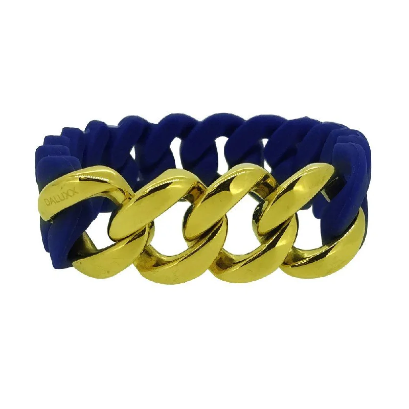 women’s wedding bangles-Gold Cuban Blue Rubber Bracelet