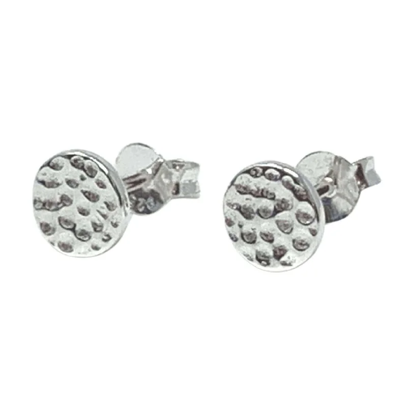 women’s mixed material earrings-Hammered Sterling Silver Circle Stud Earrings