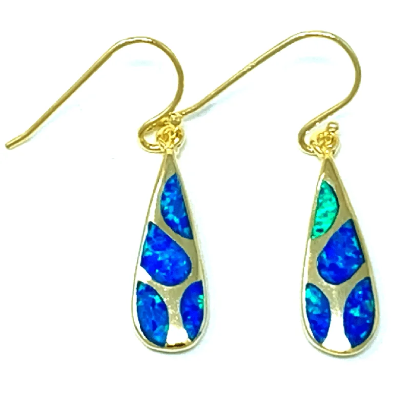 women’s square earrings-Gold Mosaic Teardrop Blue Opal Dangle Earrings