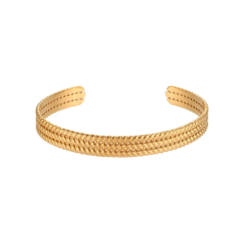 Adjustable Opening Three Layer Wheat Ear Pattern Bracelet - Gold