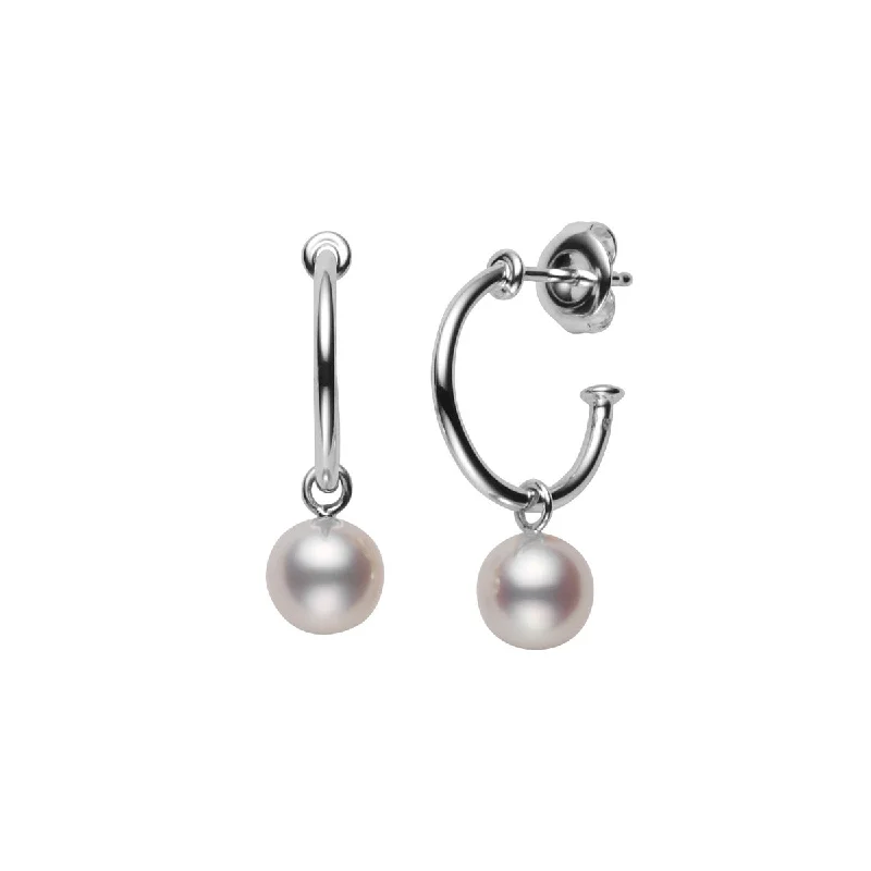 women’s square earrings-Classic Akoya Cultured Pearl Semi Hoop Earrings