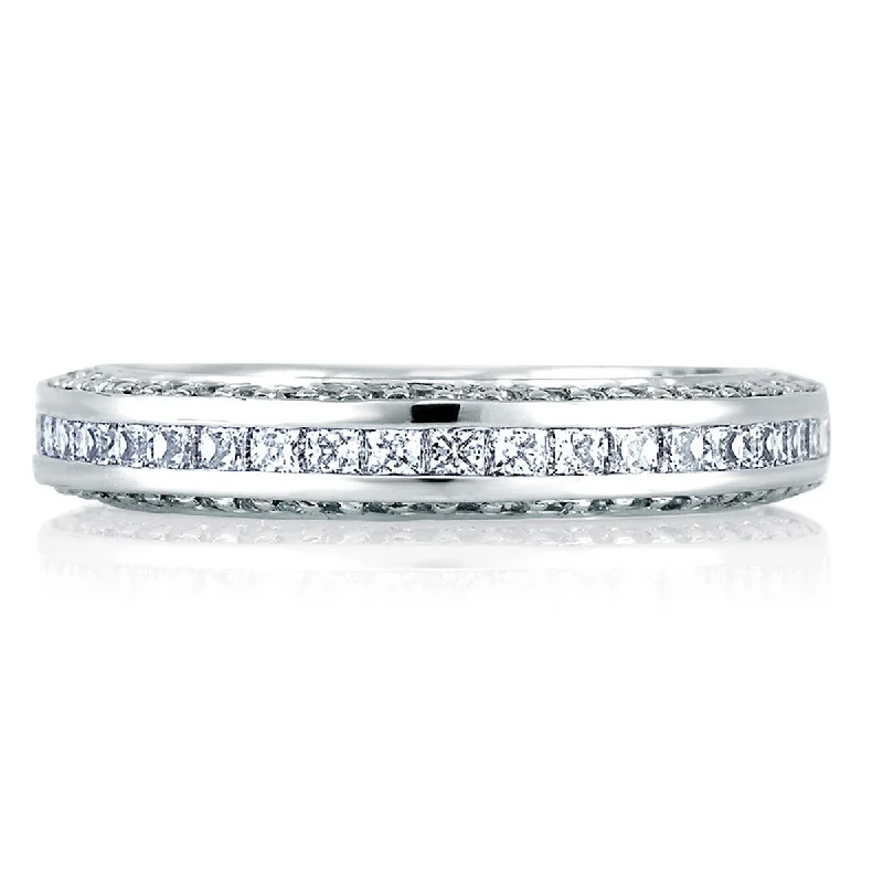 women’s custom engagement rings-A. Jaffe Princess Cut Diamond Channel & Diamond Profile Wedding Band MRS446/81