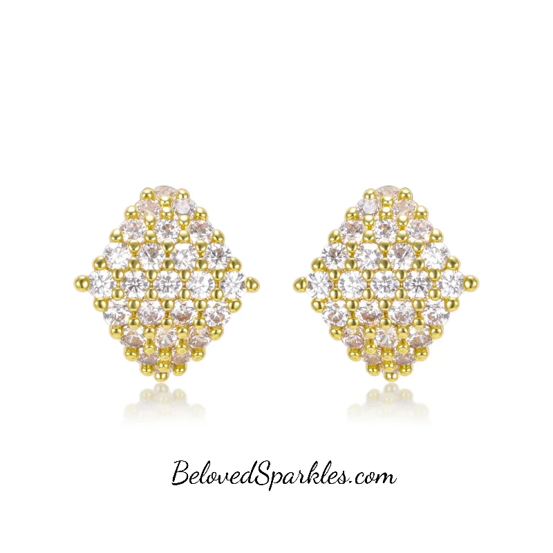 women’s geometric earrings-Fiona CZ Diamond Shape Gold Huggie Earrings