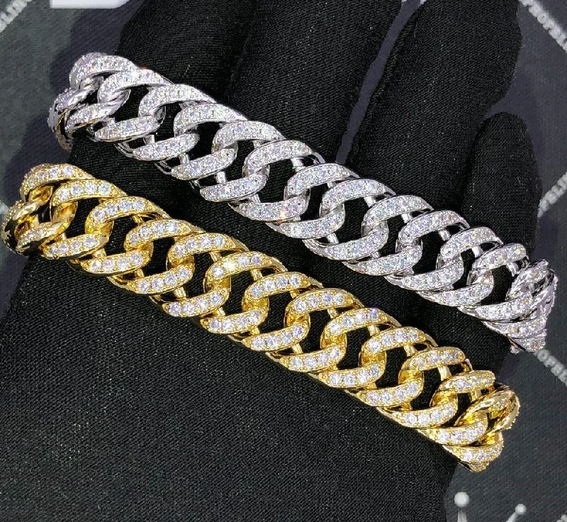 women’s high-end bangles-Skinny Cuban Link 15MM VVS Iced Out Hip Hop Bracelet