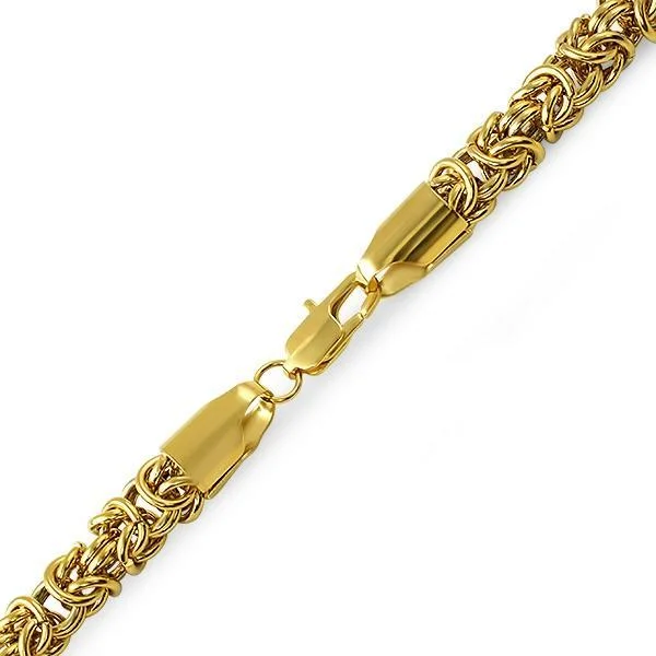 women’s braided bracelets-Byzantine IP Gold Stainless Steel Bracelet 6MM