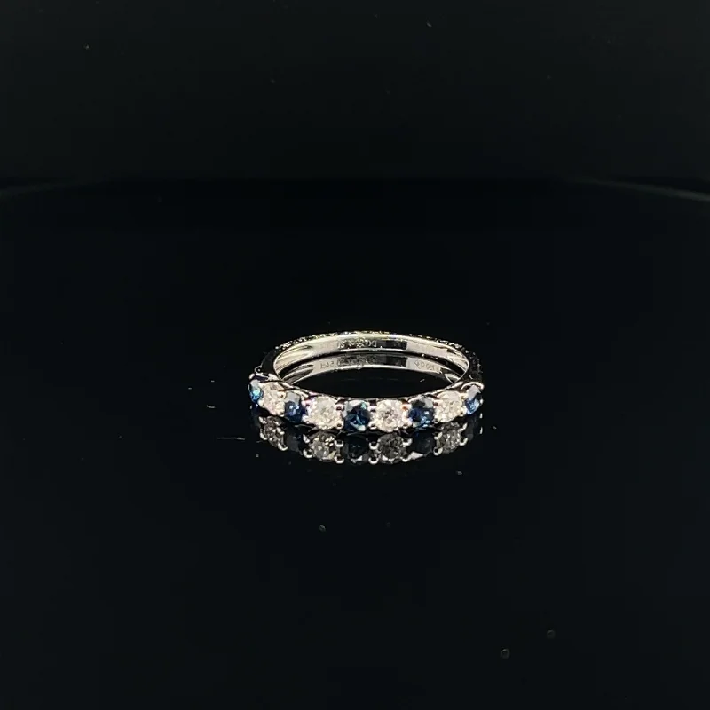 women’s engagement rings with diamond accents-Sapphire & Diamond Anniversary Wedding Band in 18k White Gold - (#31-HRSAP00135)8