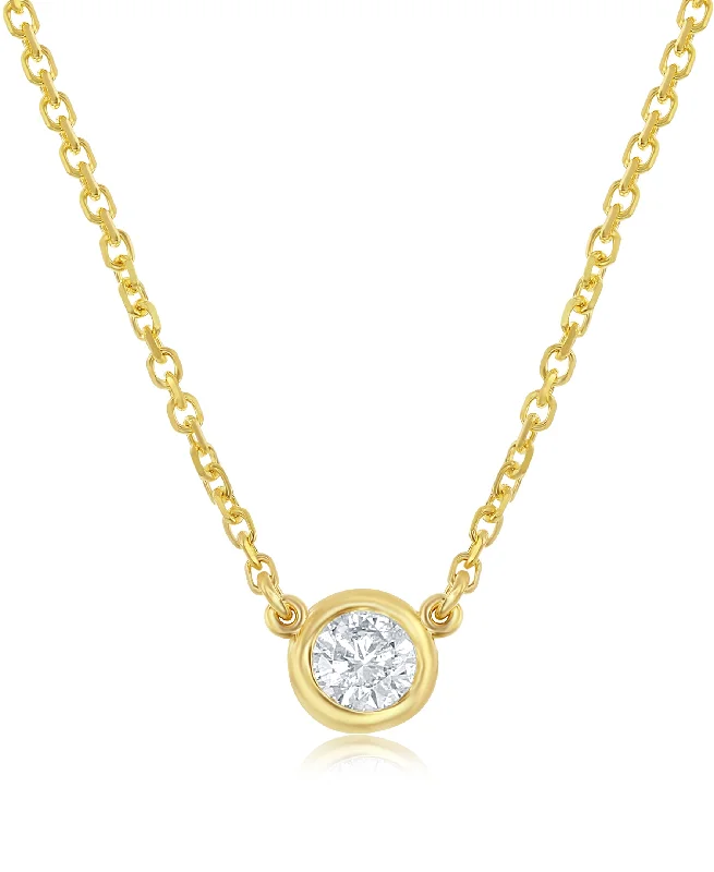 women’s wedding necklaces-14K Yellow Gold Bezel-Set Diamond Solitaire Necklace - 1/7ct, G-H, SI1-SI2