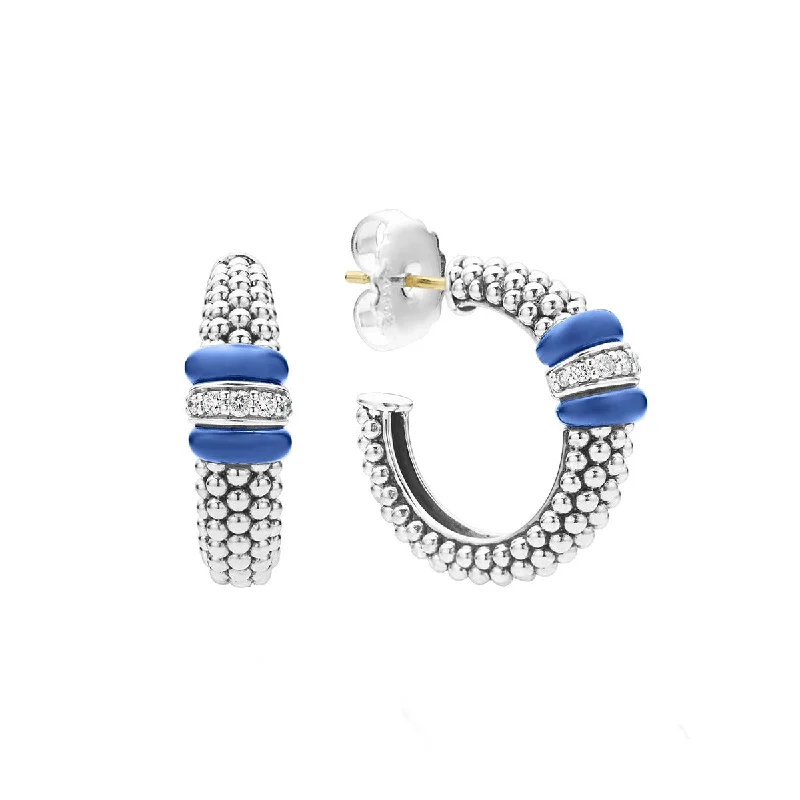 women’s ethnic earrings-Ceramic Caviar Diamond Hoop Earrings