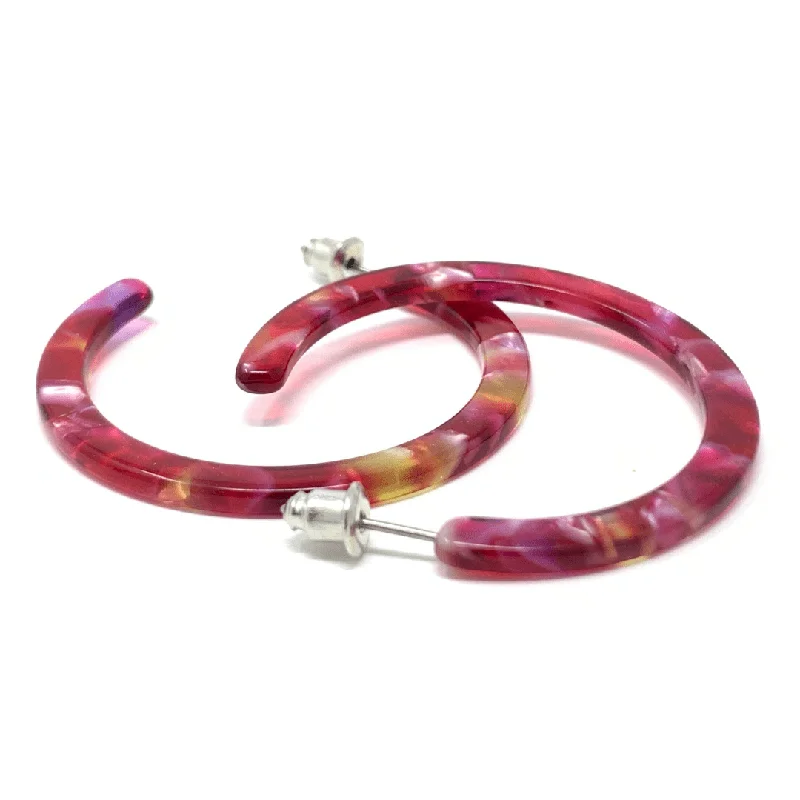 women’s colorful drop earrings-Red Marbled Resin Hoop Earrings