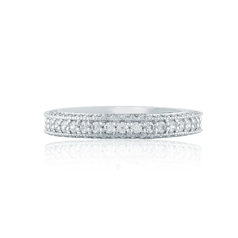 women’s engagement rings-A.Jaffe Intricate Art Deco Milgrain Diamond Wedding Band MR1465/103