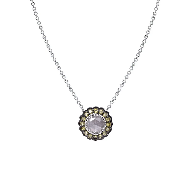 women’s charm pendant necklaces-18 Karat White Gold Necklace with Rose Cut and Green Diamonds