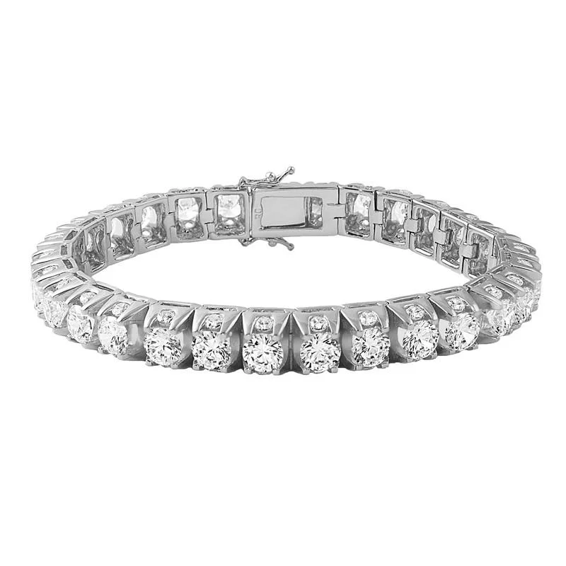 women’s luxury silver bangles-.925 Sterling Silver 3D Thick Tennis Bracelet