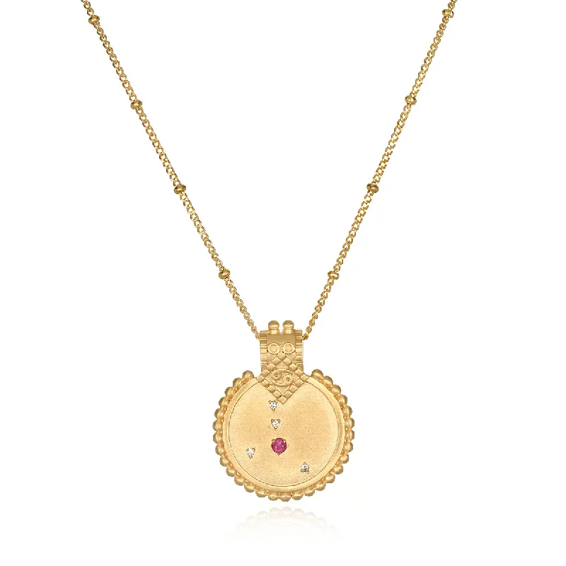 women’s gemstone chain necklaces-Mandala Zodiac Cancer Ruby Necklace